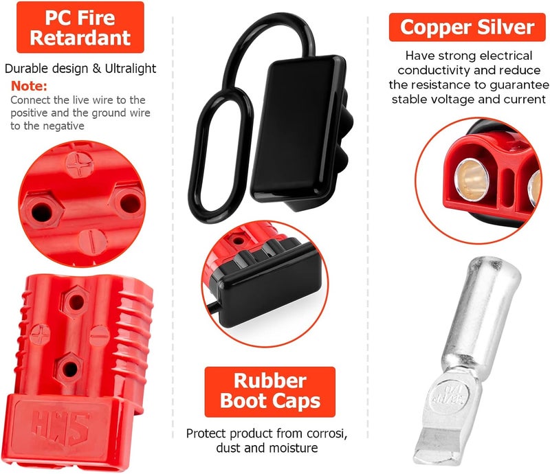 MoFun 2-4 Gauge Battery Quick Connect Disconnect Electrical Plug Kit 175 Amps Wire Harness Plug for Winch Trailer, 2 Pack, Red - Image 3